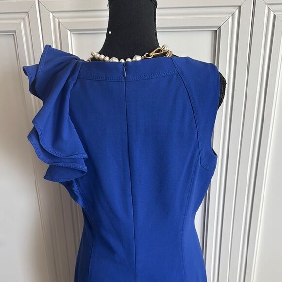 Calvin Klein Royal Blue Sheath Dress with Ruffle Detail - Picture 3 of 6